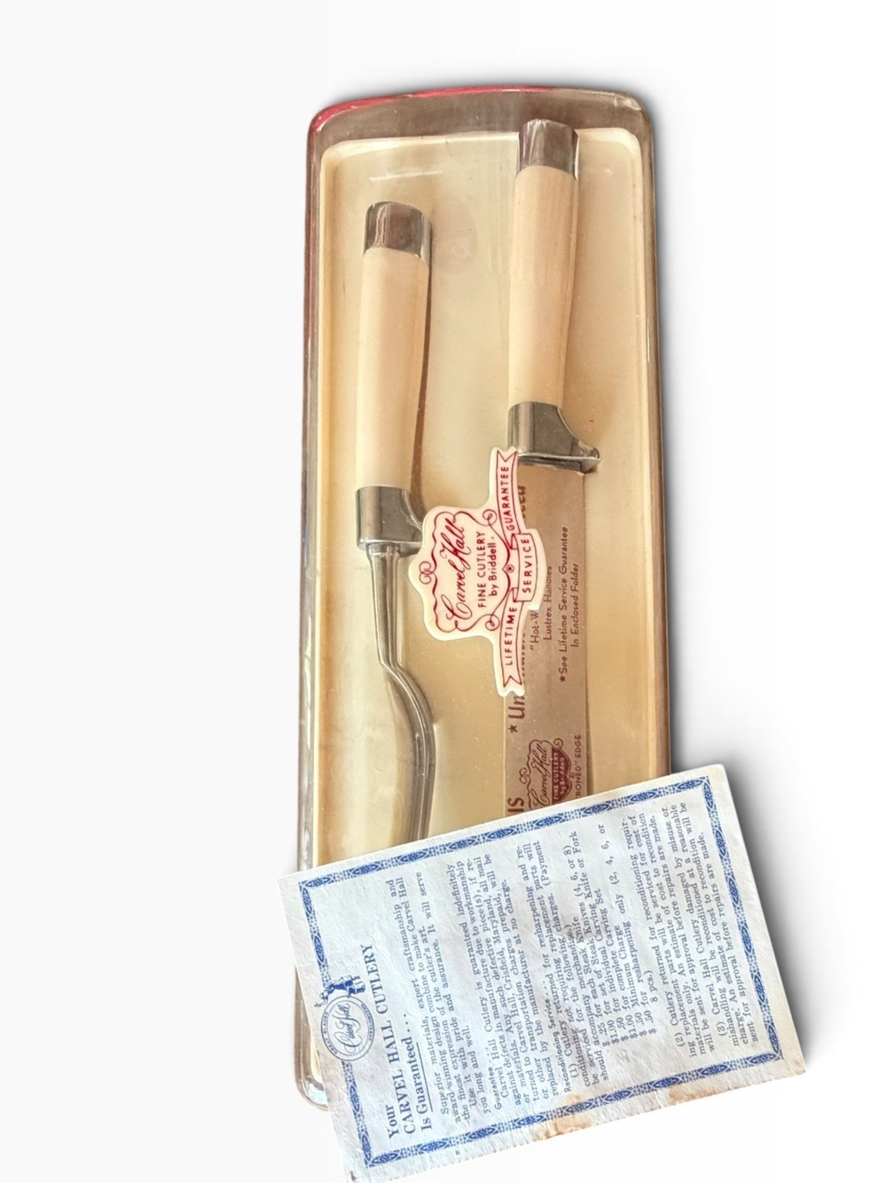 MCM Carvel Hall Carving Set Briddell Chrome Cream Lustrex NEW But OLD Never Used